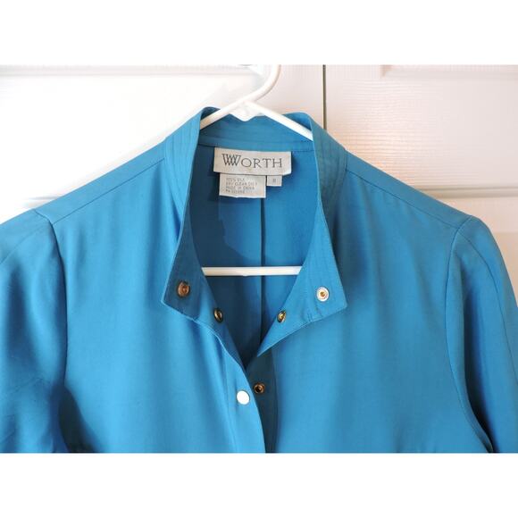 Worth Silk Turquoise Blue Jacket Snap Front Size 8 - Picture 2 of 5
